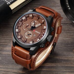 Curren Leather Strap Watch Brown Color