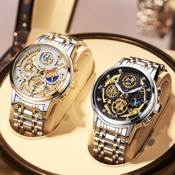 luxury stainless steel watch for men black and gold color
