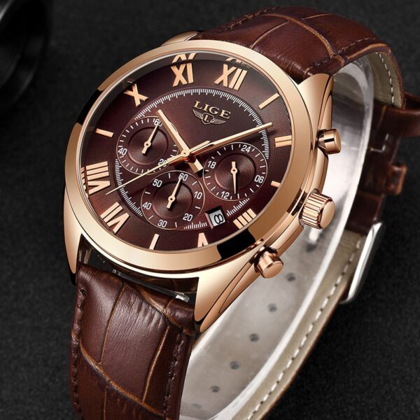 LIGE Chronograph analog watch for men brown
