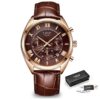 LIGE luxury watches for men with leather band and box