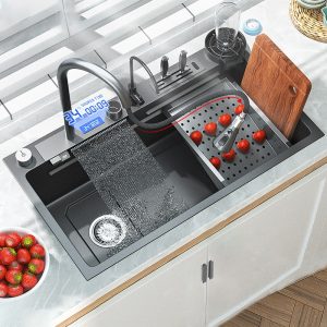 Large Capacity ADA Compliant kitchen wash basin sinks with Single Bowl, basket strainer, and soap dispenser. Round & Square Bowl,